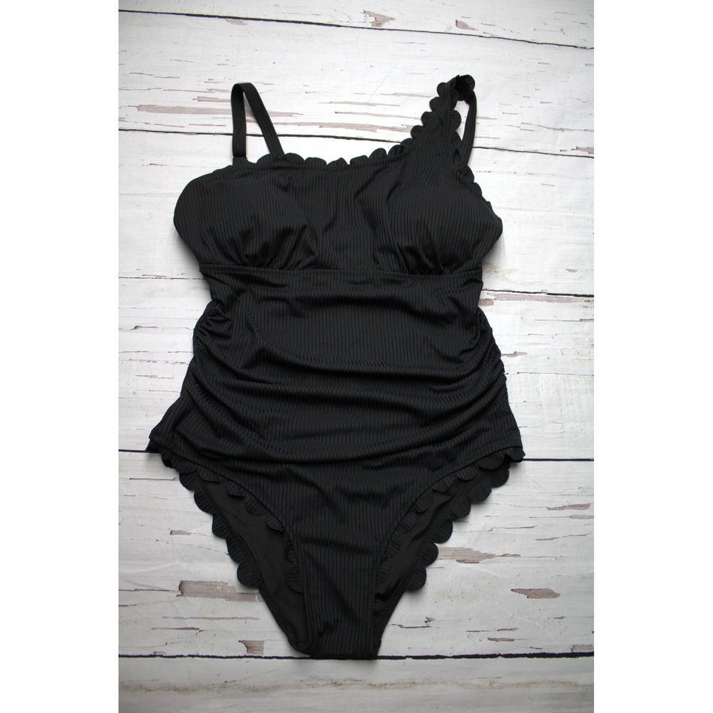 Summer Mae Scalloped Ribbed One Piece Swimsuit Black Size 6 Tummy Control